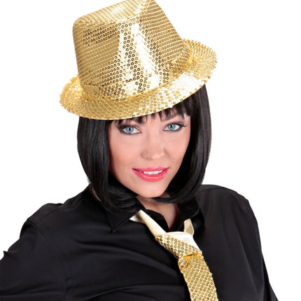 Widmann SRL Glitter gleufhoed goud pailletten