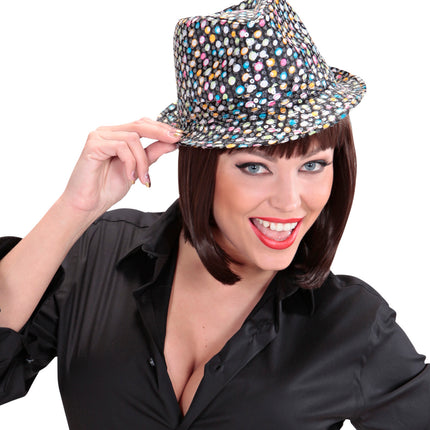 Widmann SRL Glitter gleufhoed met gekleurde pailletten