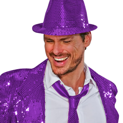 Widmann SRL Glitter gleufhoed paars pailletten