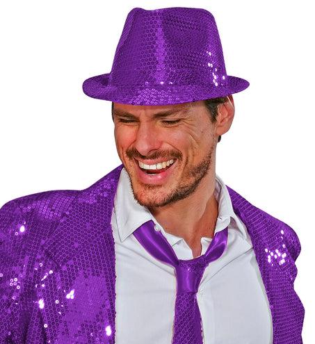 Widmann SRL Glitter gleufhoed paars pailletten