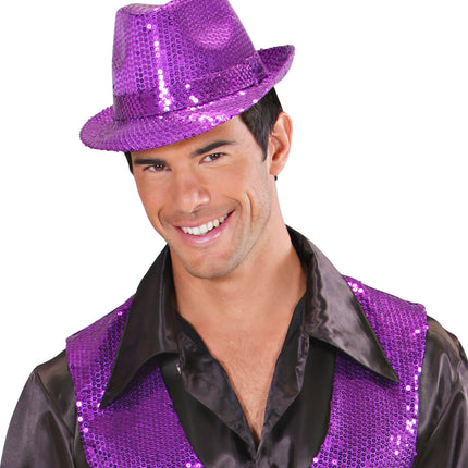 Widmann SRL Glitter gleufhoed paars pailletten