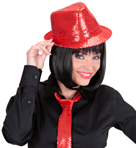 Widmann SRL Glitter gleufhoed rood pailletten