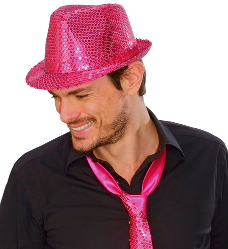 Widmann SRL Glitter gleufhoed roze pailletten