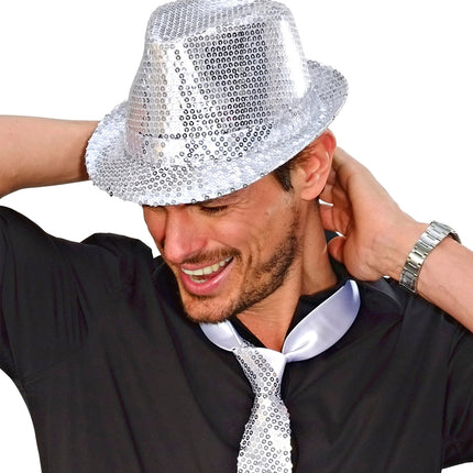 Widmann SRL Glitter gleufhoed zilver pailletten