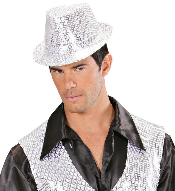 Widmann SRL Glitter gleufhoed zilver pailletten