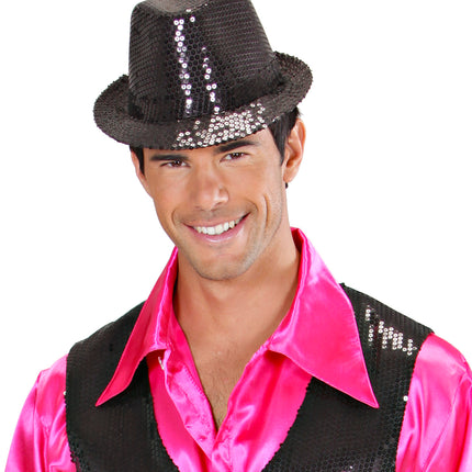 Widmann SRL Glitter gleufhoed zwart pailletten