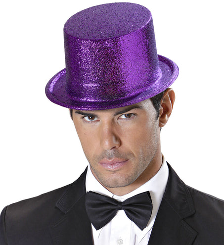 Widmann SRL Glitter Hoge Hoed, Paars
