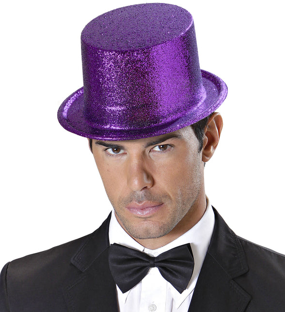Widmann SRL Glitter Hoge Hoed, Paars