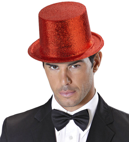 Widmann SRL Glitter hoge hoed rood