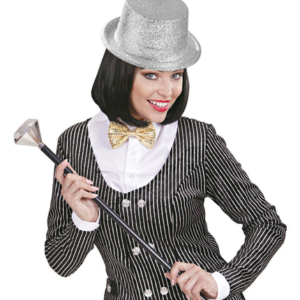 Widmann SRL Glitter hoge hoed zilver