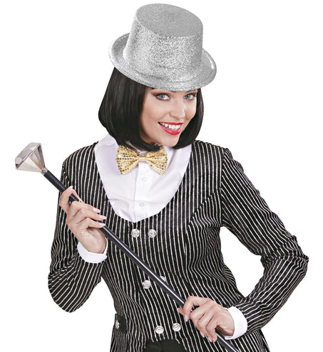 Widmann SRL Glitter hoge hoed zilver