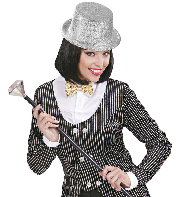 Widmann SRL Glitter hoge hoed zilver