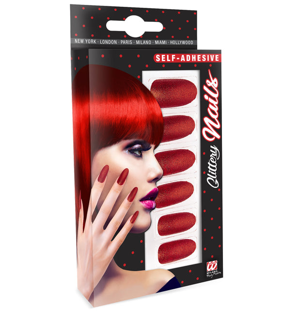 Widmann SRL Glitter opplaknagels rood