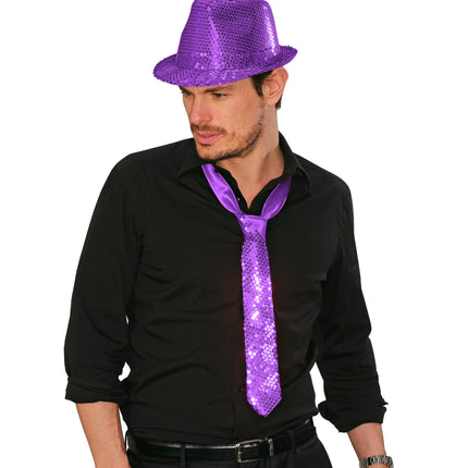 Widmann SRL Glitter stropdas paars pailletten