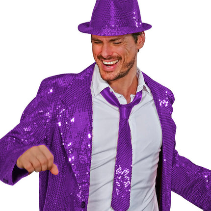 Widmann SRL Glitter stropdas paars pailletten