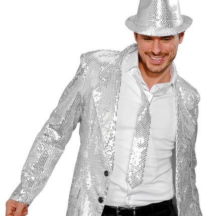 Widmann SRL Glitter stropdas zilver pailletten