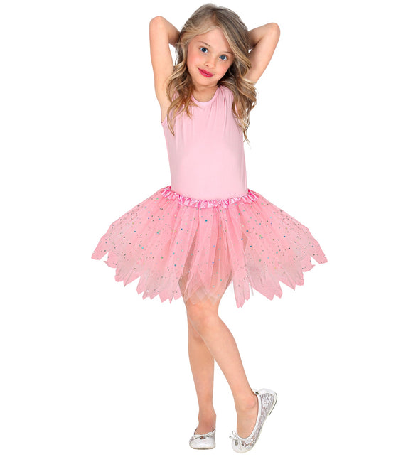 Widmann SRL Glitter tutu rok kort lichtroze kinderen