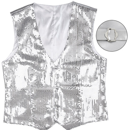 Widmann SRL Glitter vest zilver pailletten heren