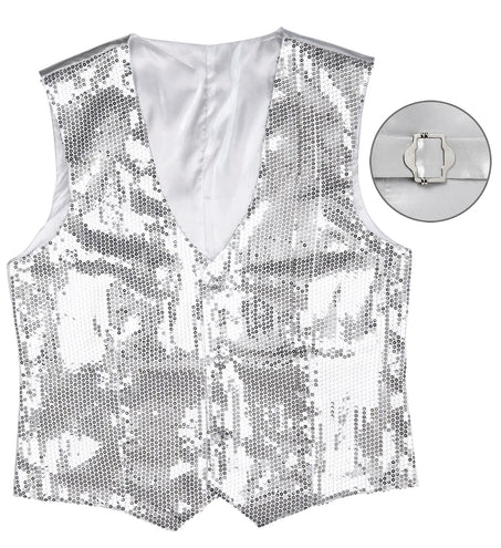 Widmann SRL Glitter vest zilver pailletten heren