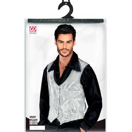 Widmann SRL Glitter vest zilver pailletten heren