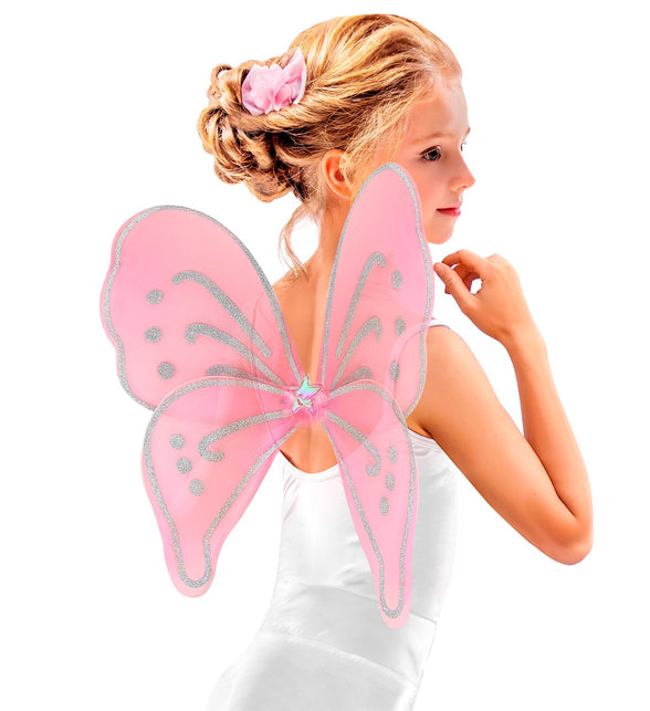 Widmann SRL Glitter vlindervleugels roze kinderen
