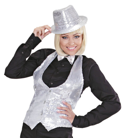 Widmann SRL Glittervest zilver pailletten