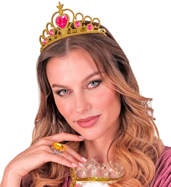 Widmann SRL Gouden tiara met roze steentjes