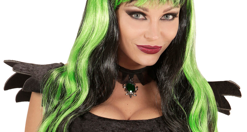 Widmann SRL Groen zwarte Halloween pruiken