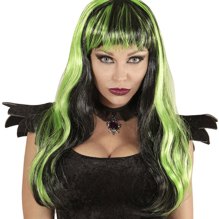 Widmann SRL Groen zwarte Halloween pruiken