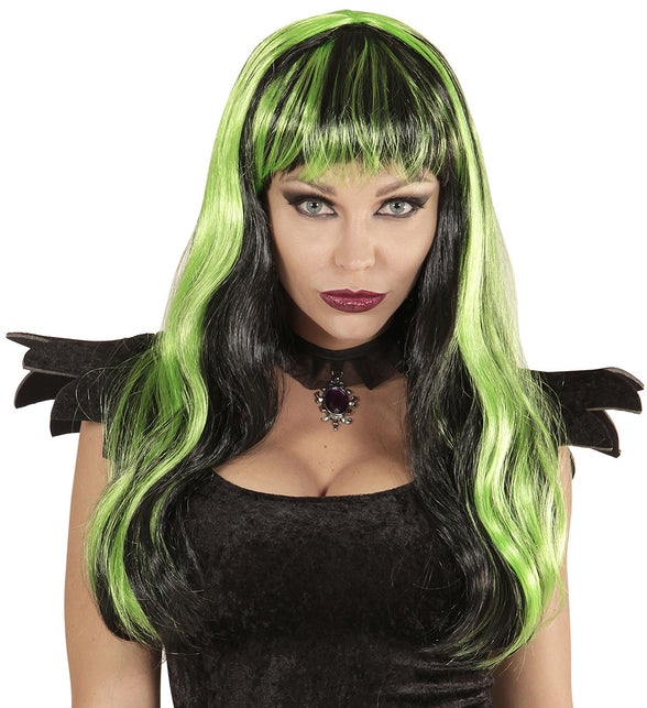 Widmann SRL Groen zwarte Halloween pruiken