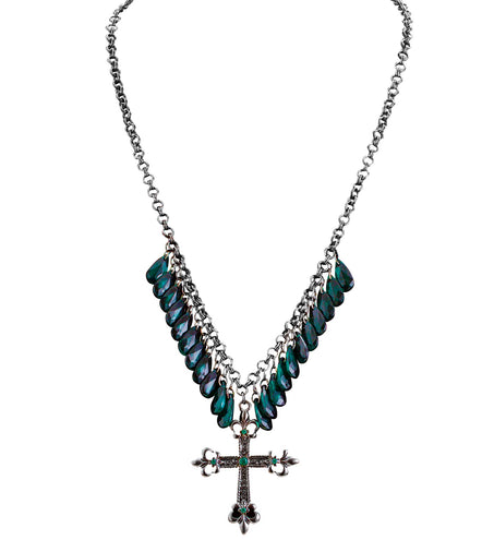 Widmann SRL Groene gothic ketting met kruis