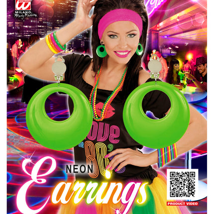 Widmann SRL Groene oorbellen neon disco