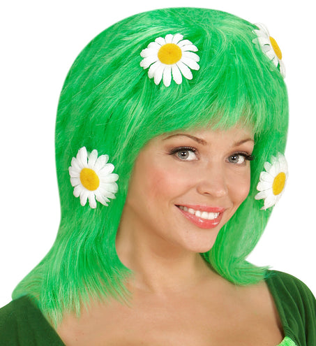 Widmann SRL Groene pruik met bloemen Moeder natuur