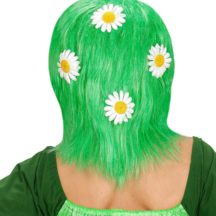 Widmann SRL Groene pruik met bloemen Moeder natuur