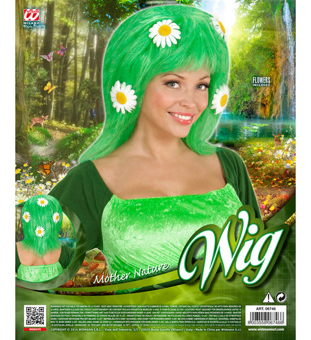 Widmann SRL Groene pruik met bloemen Moeder natuur