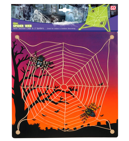 Widmann SRL Groot spinnenweb met 2 spinnen glow in the dark