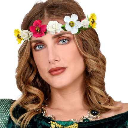 Widmann SRL Haarband bloemen wit rood geel met lint