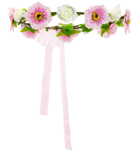 Widmann SRL Haarband bloemen wit roze met lint