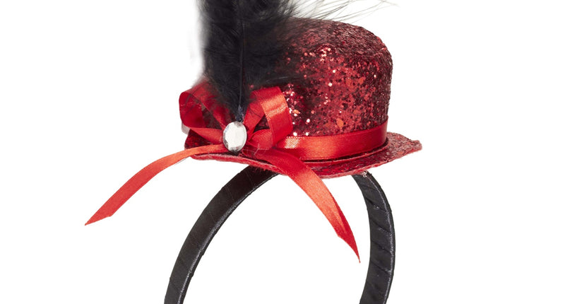 Widmann SRL Haarband glitter hoedje met veer rood