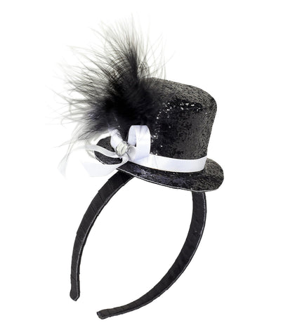 Widmann SRL Haarband glitter hoedje met veer zwart