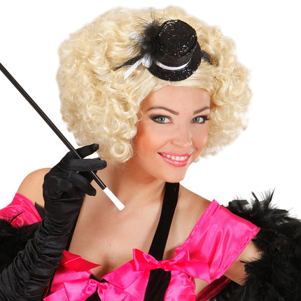 Widmann SRL Haarband glitter hoedje met veer zwart