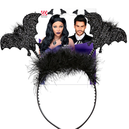 Widmann SRL Haarband met vleermuizen en marabou