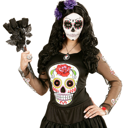 Widmann SRL Halloween haarbandje met zwart paarse rozen