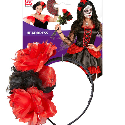 Widmann SRL Halloween haarbandje met zwarte rode rozen