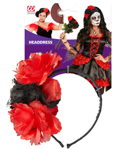 Widmann SRL Halloween haarbandje met zwarte rode rozen