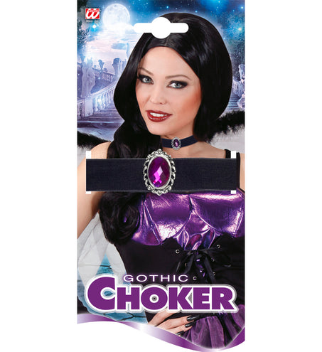 Widmann SRL Halsband fluweel zwart met paarse steen