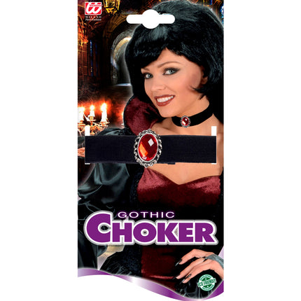 Widmann SRL Halsband fluweel zwart met rode steen