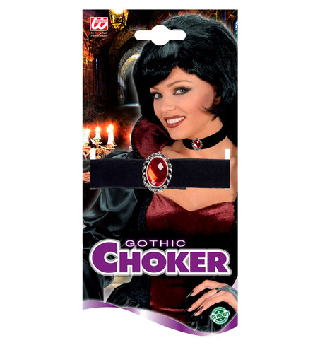 Widmann SRL Halsband fluweel zwart met rode steen