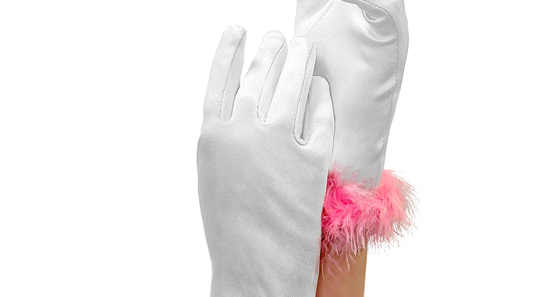 Widmann SRL Handschoen wit met roze marabou