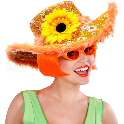 Widmann SRL Hawaii hoed oranje met bloemen